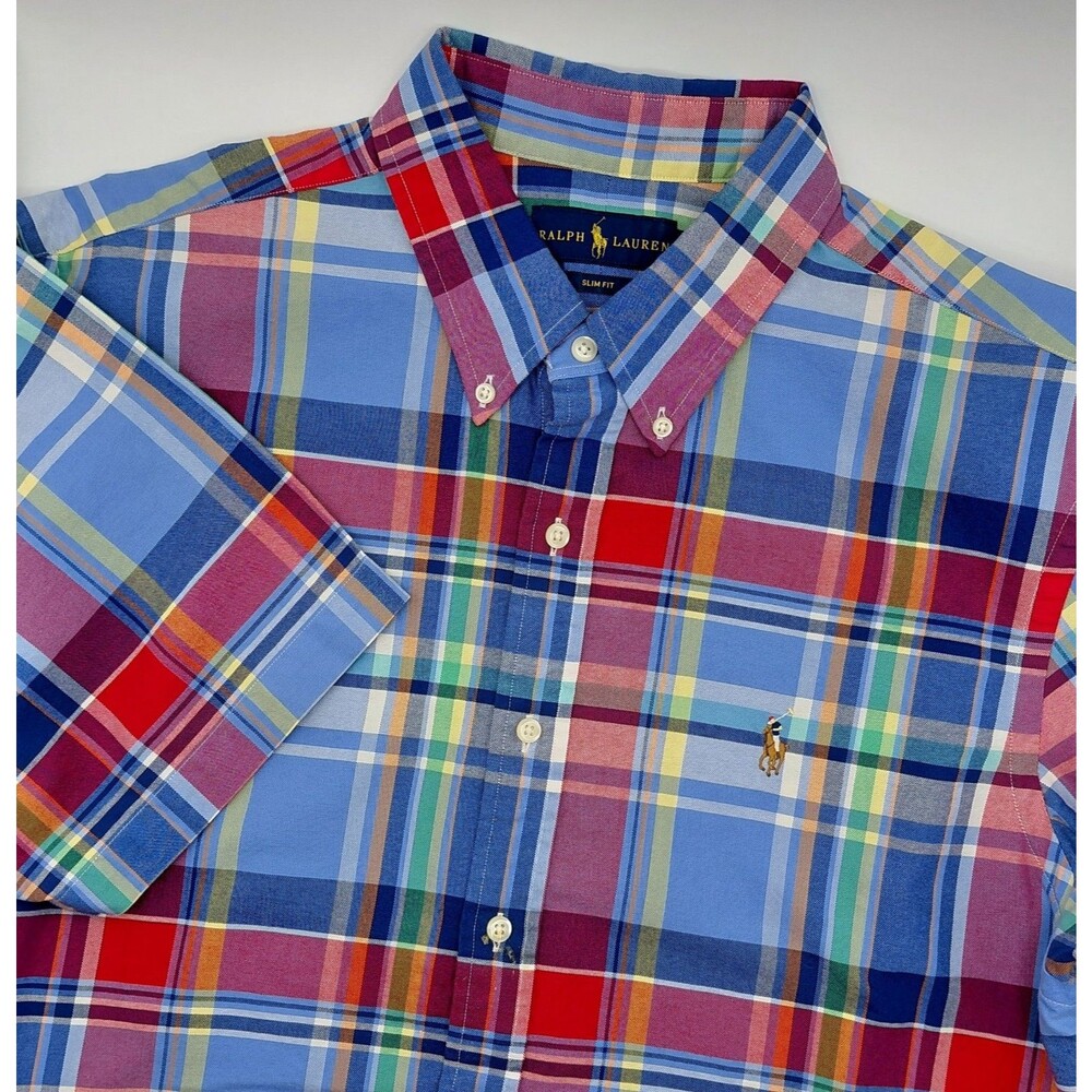 Ralph Lauren Slim Fit Yarn-Dyed Plaid Cotton Oxford Shirt Men's XL Button Down